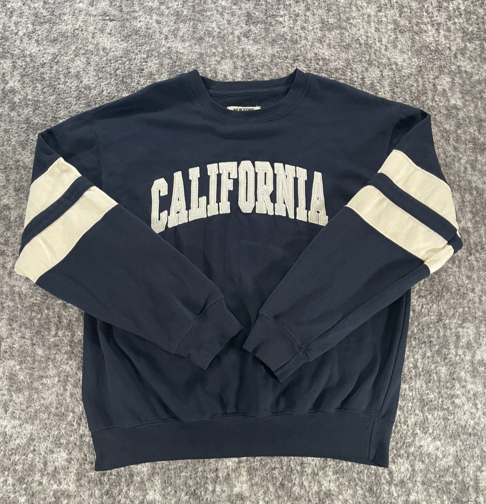 New York Popular Vintage Y2K California Navy Blue Striped Sweatshirt Mens XL